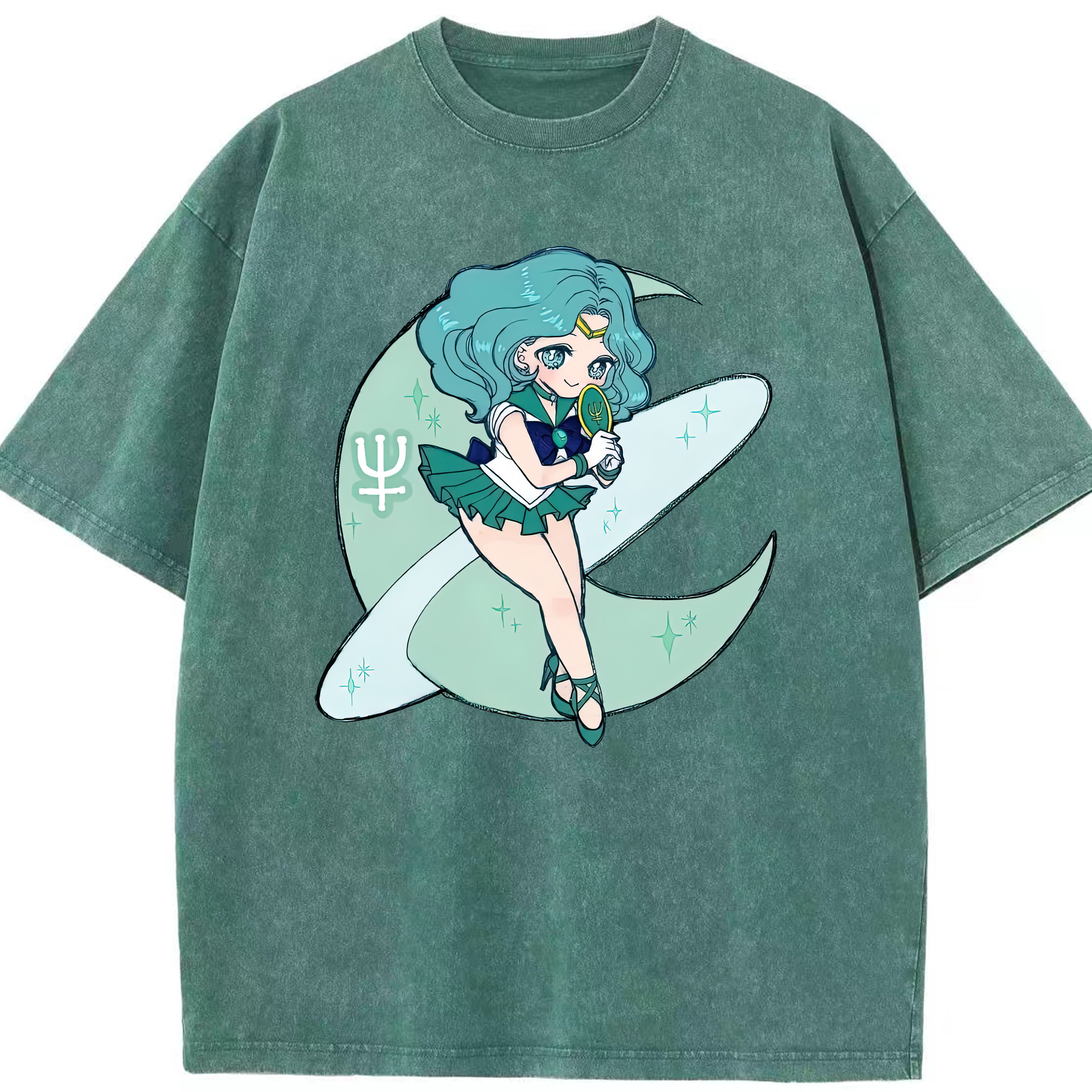 （画像用） 美少女戦士セーラームーン 海王 みちる（かいおう みちる） Sailor Moon Kaiou Michiru 綿100% ヴィンテージ風 半袖Tシャツ（フロントプリント）